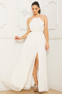 Halter Surplice With Chain Necklace Maxi Dress