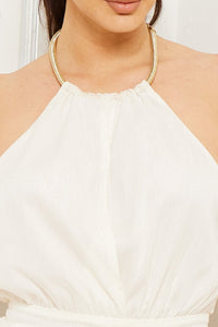 Halter Surplice With Chain Necklace Maxi Dress