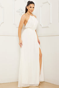 Halter Surplice With Chain Necklace Maxi Dress