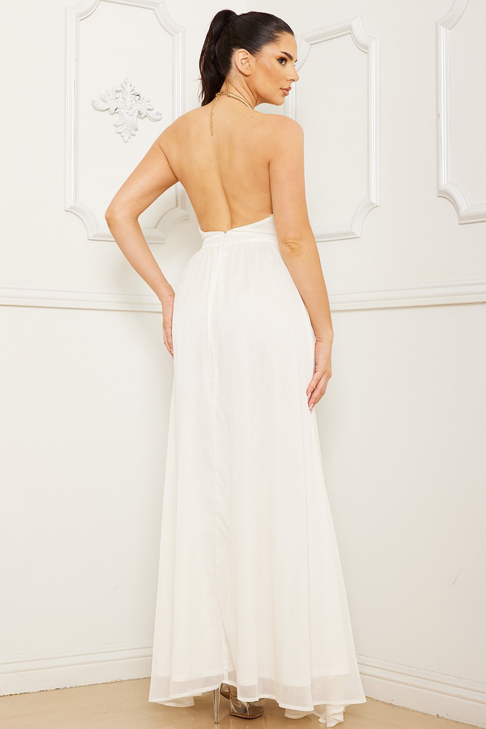 Halter Surplice With Chain Necklace Maxi Dress