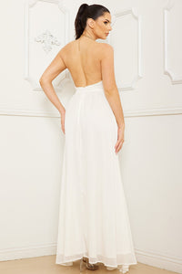 Halter Surplice With Chain Necklace Maxi Dress