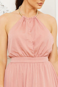 Halter Surplice With Chain Necklace Maxi Dress