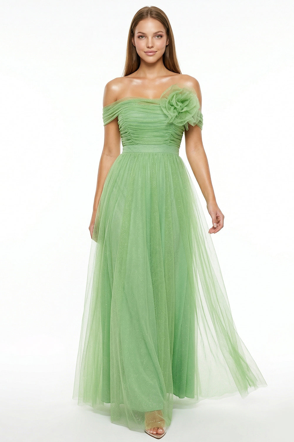 Glitter Mesh Tube Top Maxi Dress