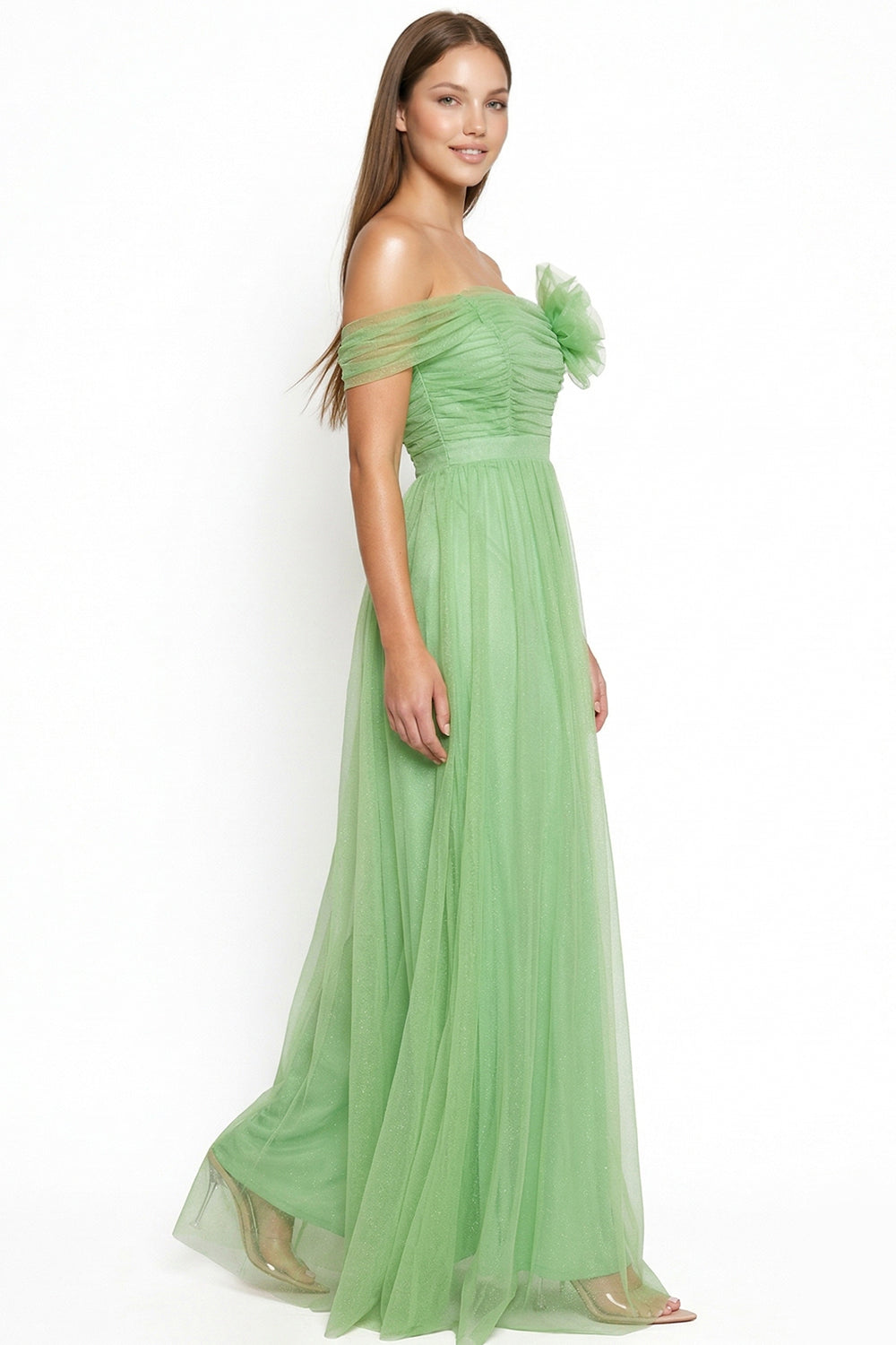 Glitter Mesh Tube Top Maxi Dress