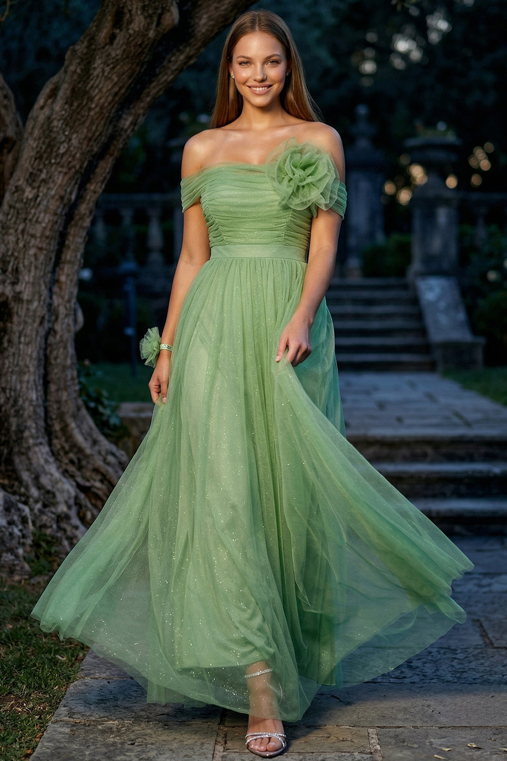Glitter Mesh Tube Top Maxi Dress