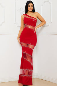 Rhinestone And Mesh Paneled Maxi Dress