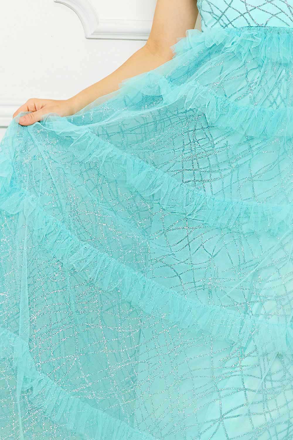 Geo Print Mesh Layered Maxi Dress