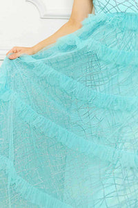 Geo Print Mesh Layered Maxi Dress