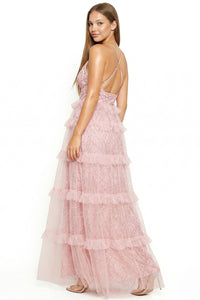 Geo Print Mesh Layered Maxi Dress