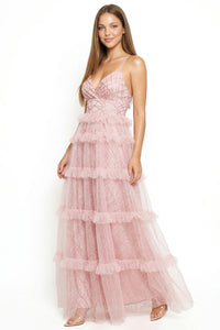 Geo Print Mesh Layered Maxi Dress