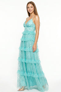 Geo Print Mesh Layered Maxi Dress