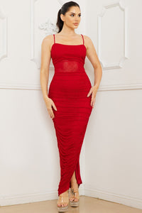 Rhinestone With Shirring On The Side Maxi Dress