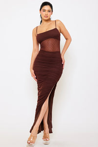 Rhinestone With Shirring On The Side Maxi Dress