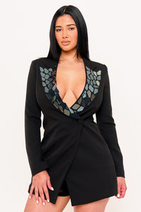 Mirror Stone Attached Collar Jacket