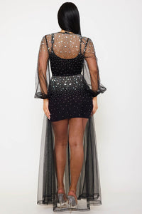 Symphony Jacket- Rhinestone Sheer Mesh Long Cardigan Jacket | Zezebe