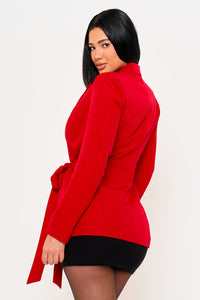 Symphony Jacket - Ruffle On One-Side Waist Self Tie Jacket | Zezebe