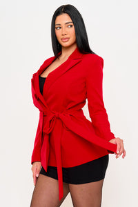 Symphony Jacket - Ruffle On One-Side Waist Self Tie Jacket | Zezebe