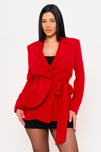 Symphony Jacket - Ruffle On One-Side Waist Self Tie Jacket | Zezebe