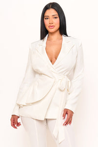 Symphony Jacket - Ruffle On One-Side Waist Self Tie Jacket | Zezebe