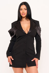 Symphony Dress - Satin And Techno Crepe Contrast Suit Mini Dress | Zezebe