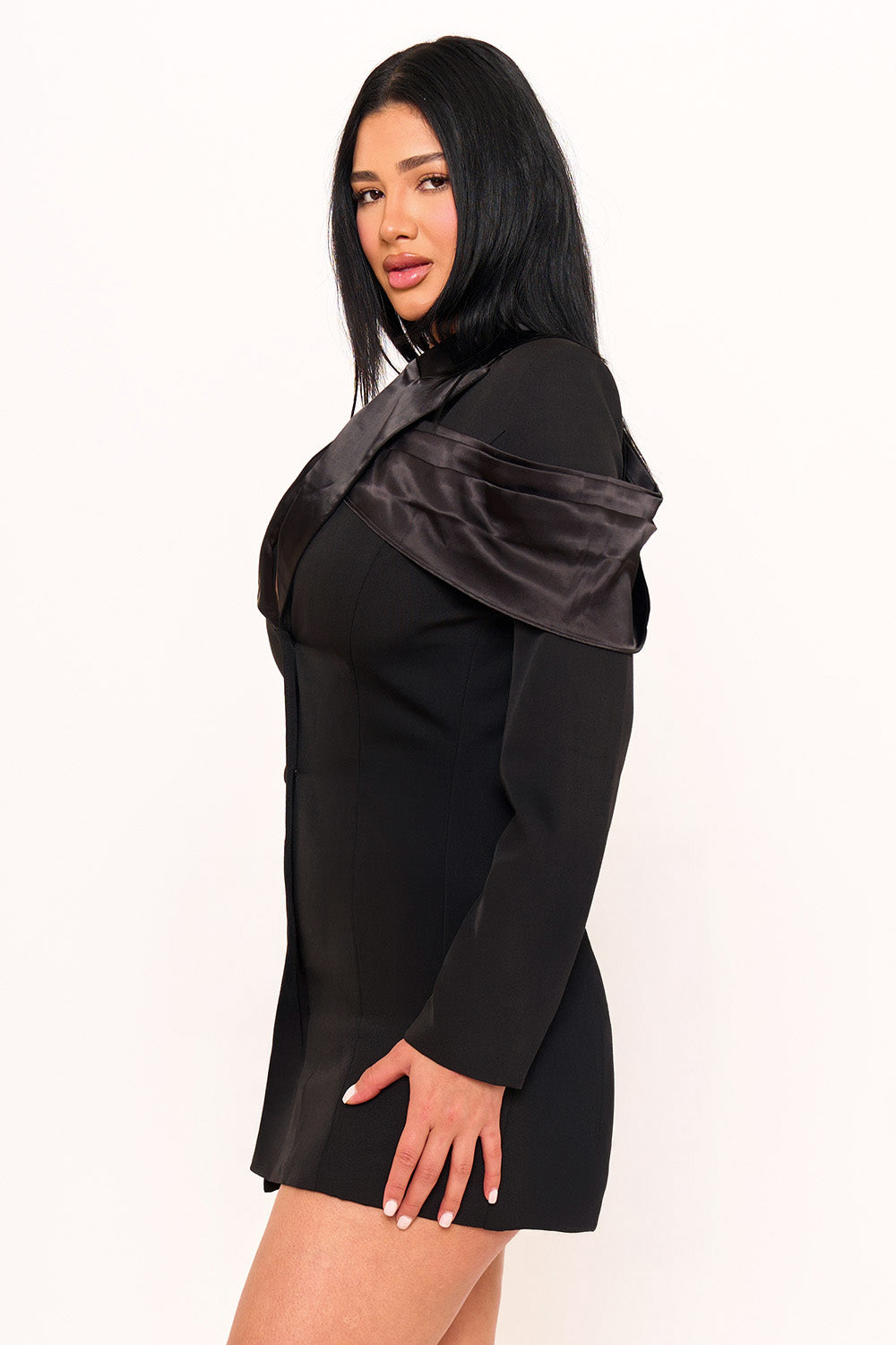 Symphony Dress - Satin And Techno Crepe Contrast Suit Mini Dress | Zezebe