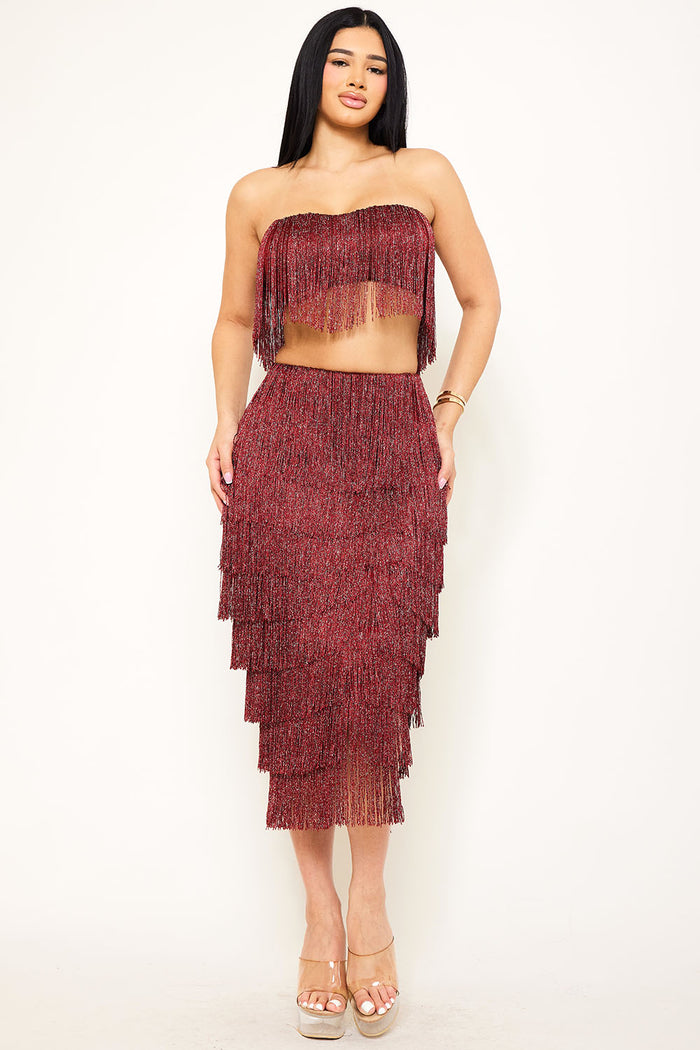 Symphony Set - Fringe Tube Top And Midi Skirt Set | Zezebe