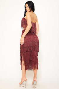 Fringe Tube Top And Midi Skirt Set