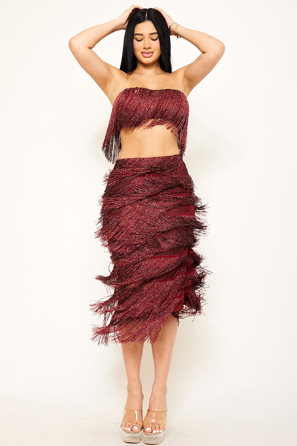 Fringe Tube Top And Midi Skirt Set