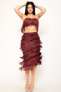 Fringe Tube Top And Midi Skirt Set