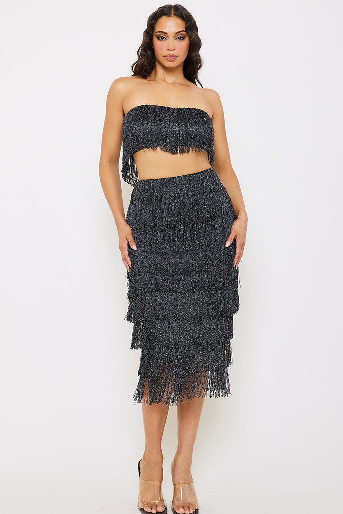 Symphony Set - Fringe Tube Top And Midi Skirt Set | Zezebe