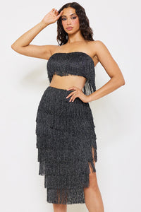 Fringe Tube Top And Midi Skirt Set