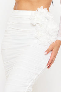 Symphony Set - Power Mesh Floral &Nbsp;Applique Attached Midi Skirt Set | Zezebe