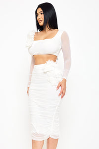 Symphony Set - Power Mesh Floral &Nbsp;Applique Attached Midi Skirt Set | Zezebe