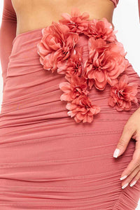 Symphony Set - Power Mesh Floral &Nbsp;Applique Attached Midi Skirt Set | Zezebe