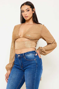 Symphony Top - Foil Open Front With Strap On Bust Crop Top | Zezebe