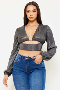 Symphony Top - Foil Open Front With Strap On Bust Crop Top | Zezebe