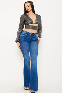 Symphony Top - Foil Open Front With Strap On Bust Crop Top | Zezebe