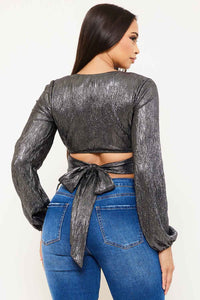 Symphony Top - Foil Open Front With Strap On Bust Crop Top | Zezebe
