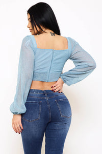 Bodre Metallic Butterfly Crop Top