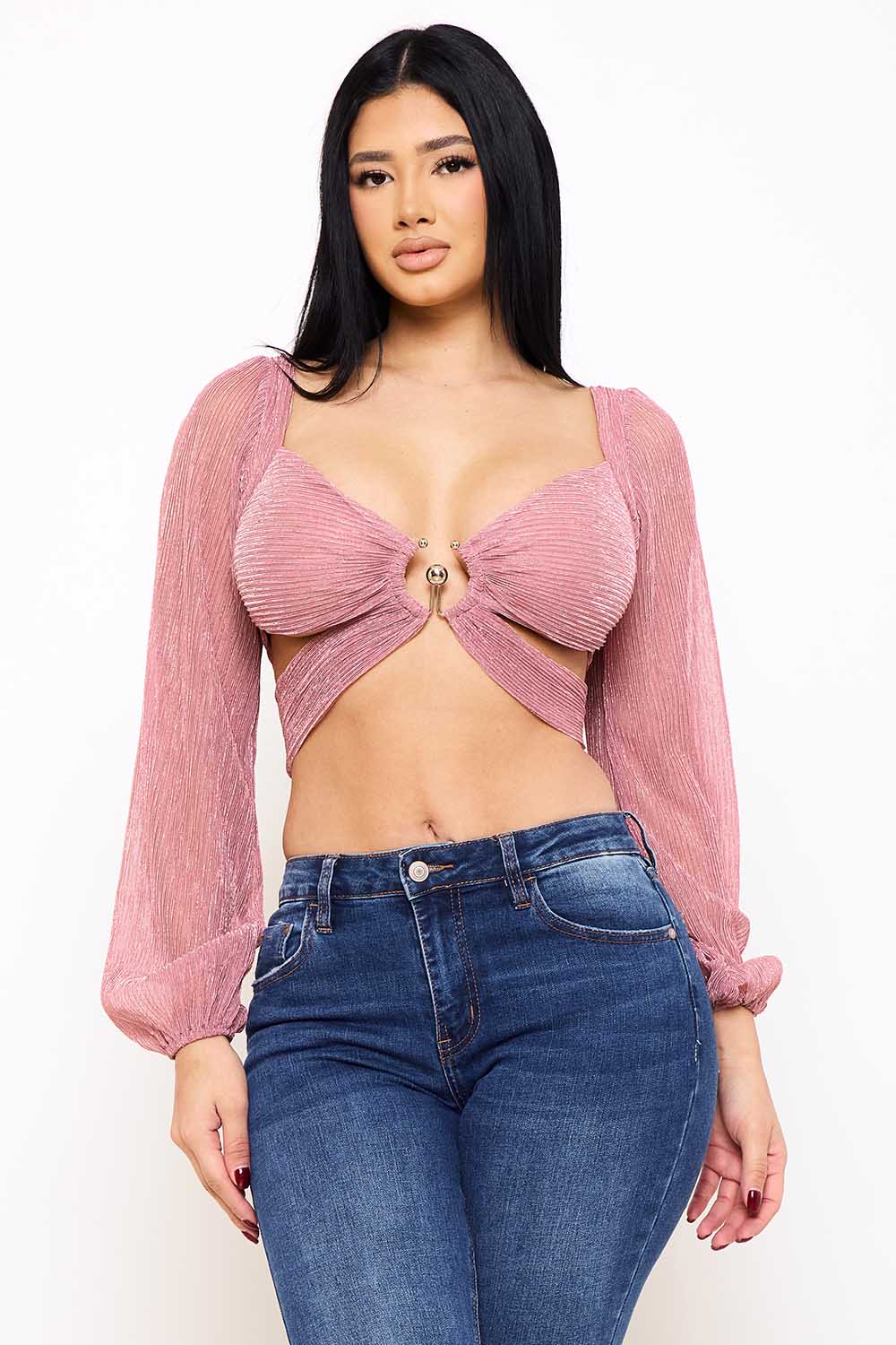 Bodre Metallic Butterfly Crop Top