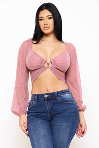 Bodre Metallic Butterfly Crop Top