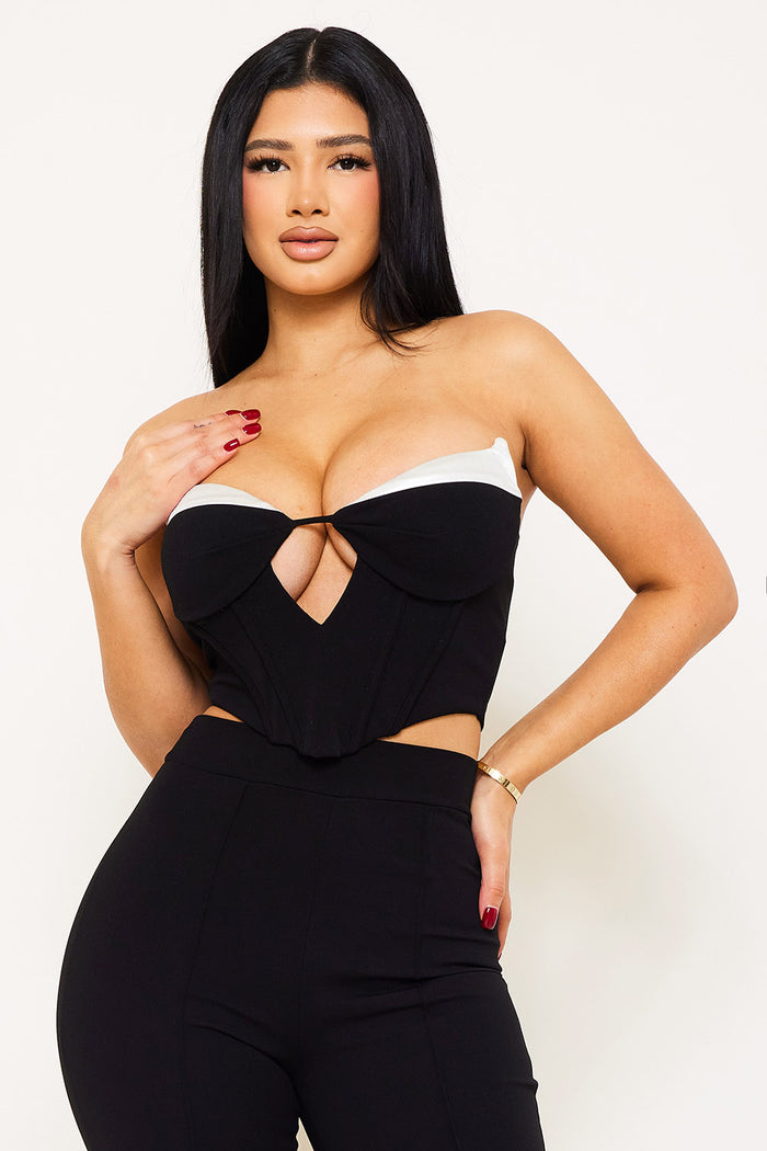 Symphony Top - Satin Panelled Bustier Crop Top | Zezebe