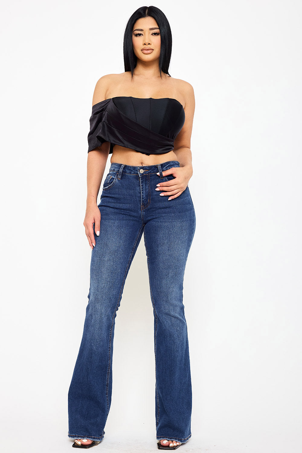 Symphony Top - Pearl Satin One Shoulder Off The Shoulder Crop Top | Zezebe