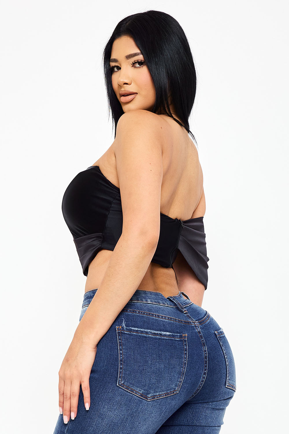 Symphony Top - Pearl Satin One Shoulder Off The Shoulder Crop Top | Zezebe