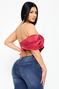 Symphony Top - Pearl Satin One Shoulder Off The Shoulder Crop Top | Zezebe