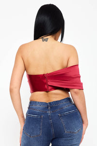 Symphony Top - Pearl Satin One Shoulder Off The Shoulder Crop Top | Zezebe