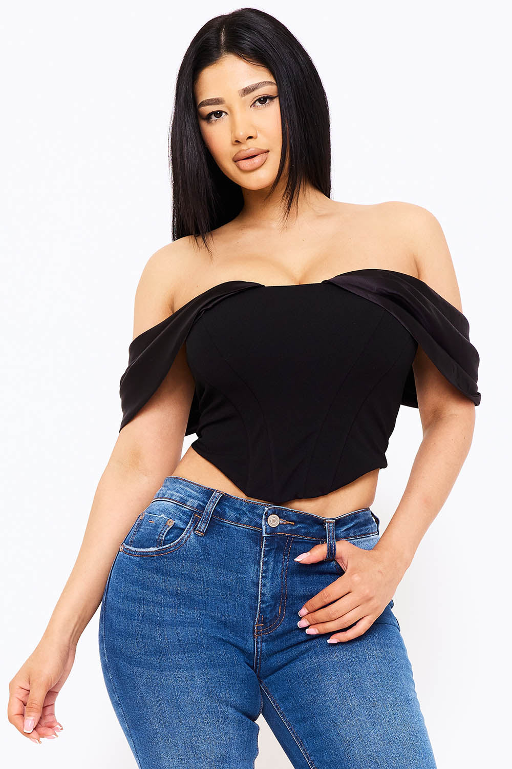 Symphony Top - Fabric Contrast Draped Off The Shoulder Top | Zezebe