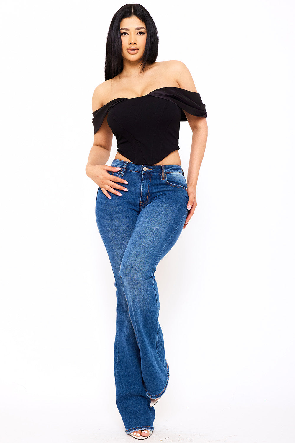 Symphony Top - Fabric Contrast Draped Off The Shoulder Top | Zezebe