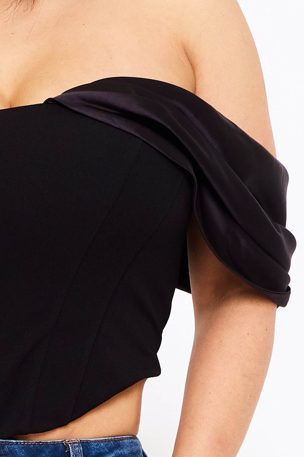 Symphony Top - Fabric Contrast Draped Off The Shoulder Top | Zezebe