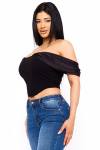 Symphony Top - Fabric Contrast Draped Off The Shoulder Top | Zezebe